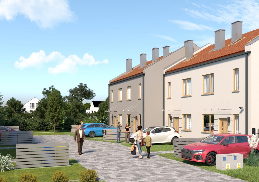 Domy przy ul. Warsztatowej, Biestrzyków - widok od ulicy w przybliżeniu