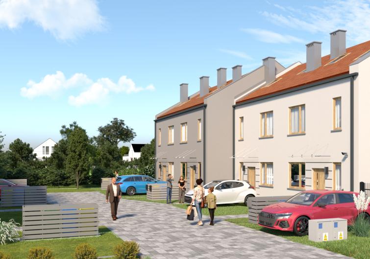 Domy przy ul. Warsztatowej, Biestrzyków - widok od ulicy w przybliżeniu