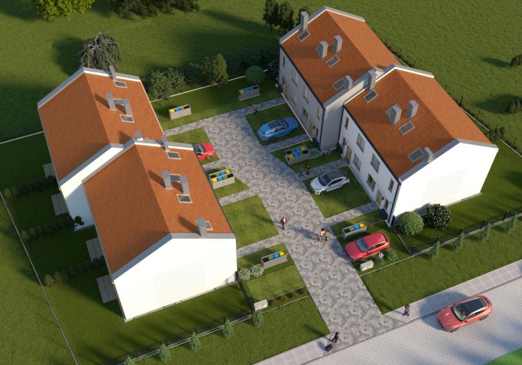 Domy przy ul. Warsztatowej, Biestrzyków - widok z lotu ptaka