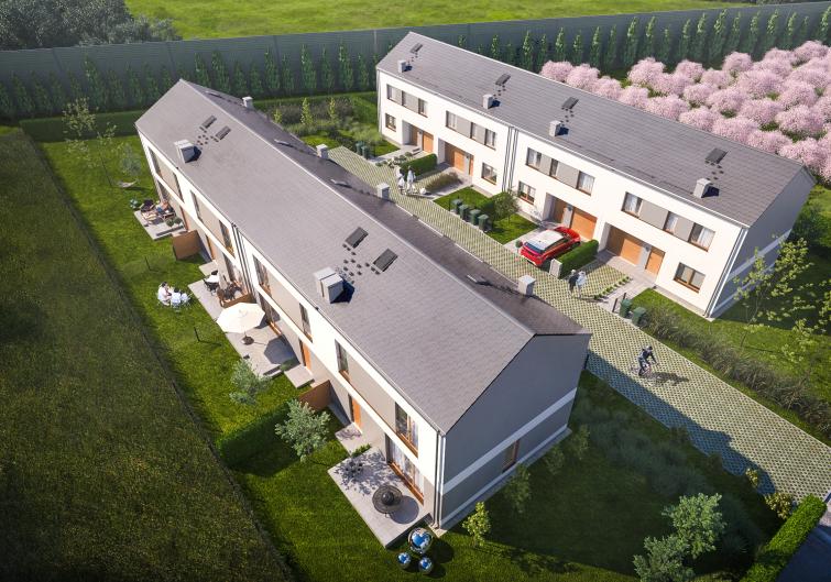Domy przy ul. Działkowej, Bielany Wrocławskie - widok z lotu ptaka