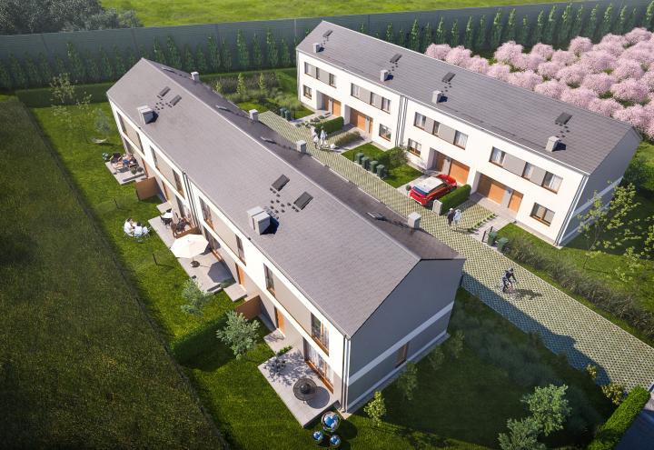 Domy przy ul. Działkowej, Bielany Wrocławskie z lotu ptaka