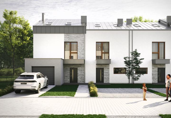 Domy w Baszkówce – widok od strony elewacji frontowej